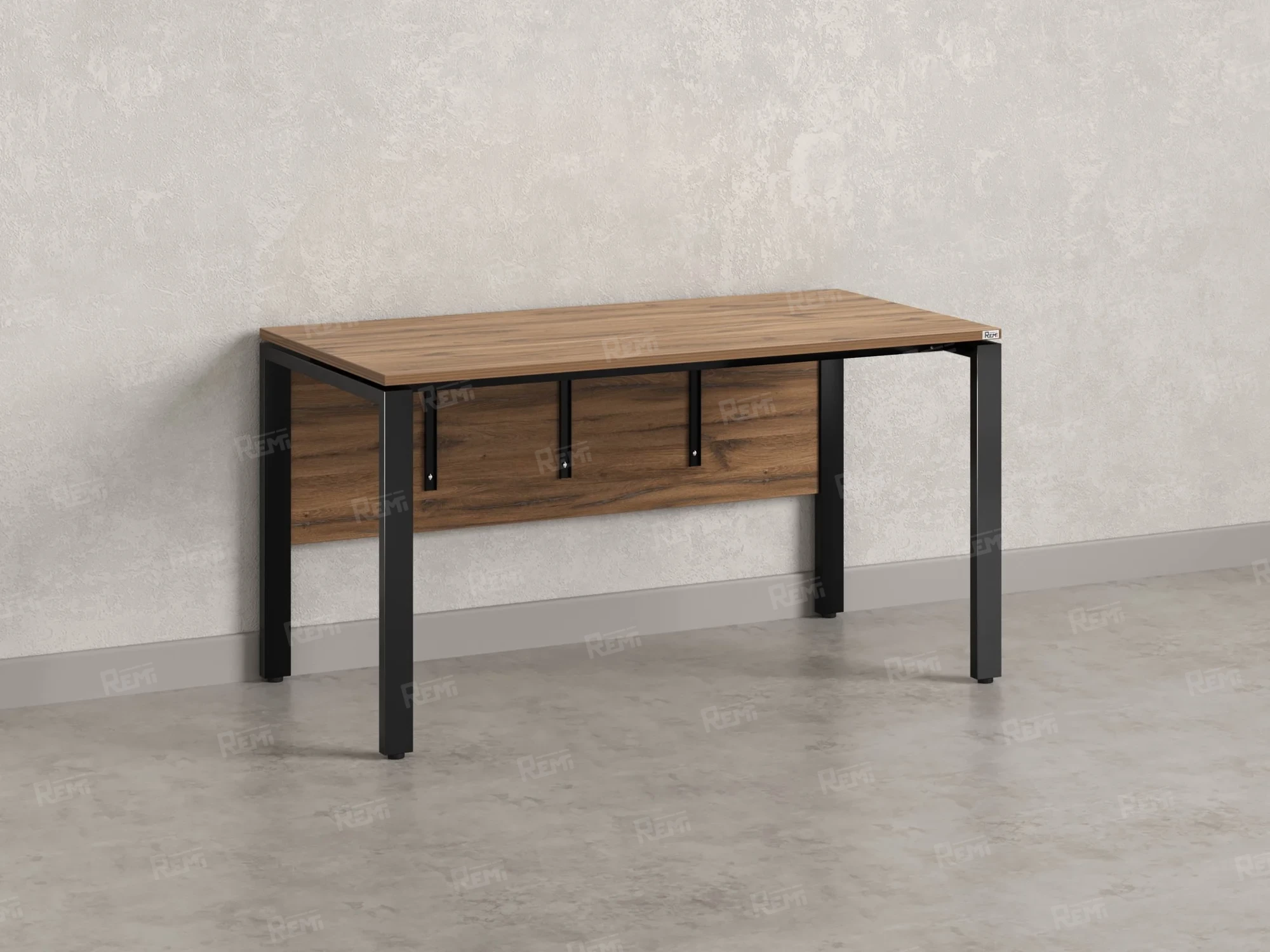 Стол прямой, П-опоры, экран ЛДСП,парящая стол-ца 1800x600x750 RM007-18x6 Дуб Юстус/Черный