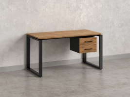 Стол прямой с подвесной тумбой 2 ящика, О-опора 2000x800x750 RM037-20x8 Дуб Юстус/Черный