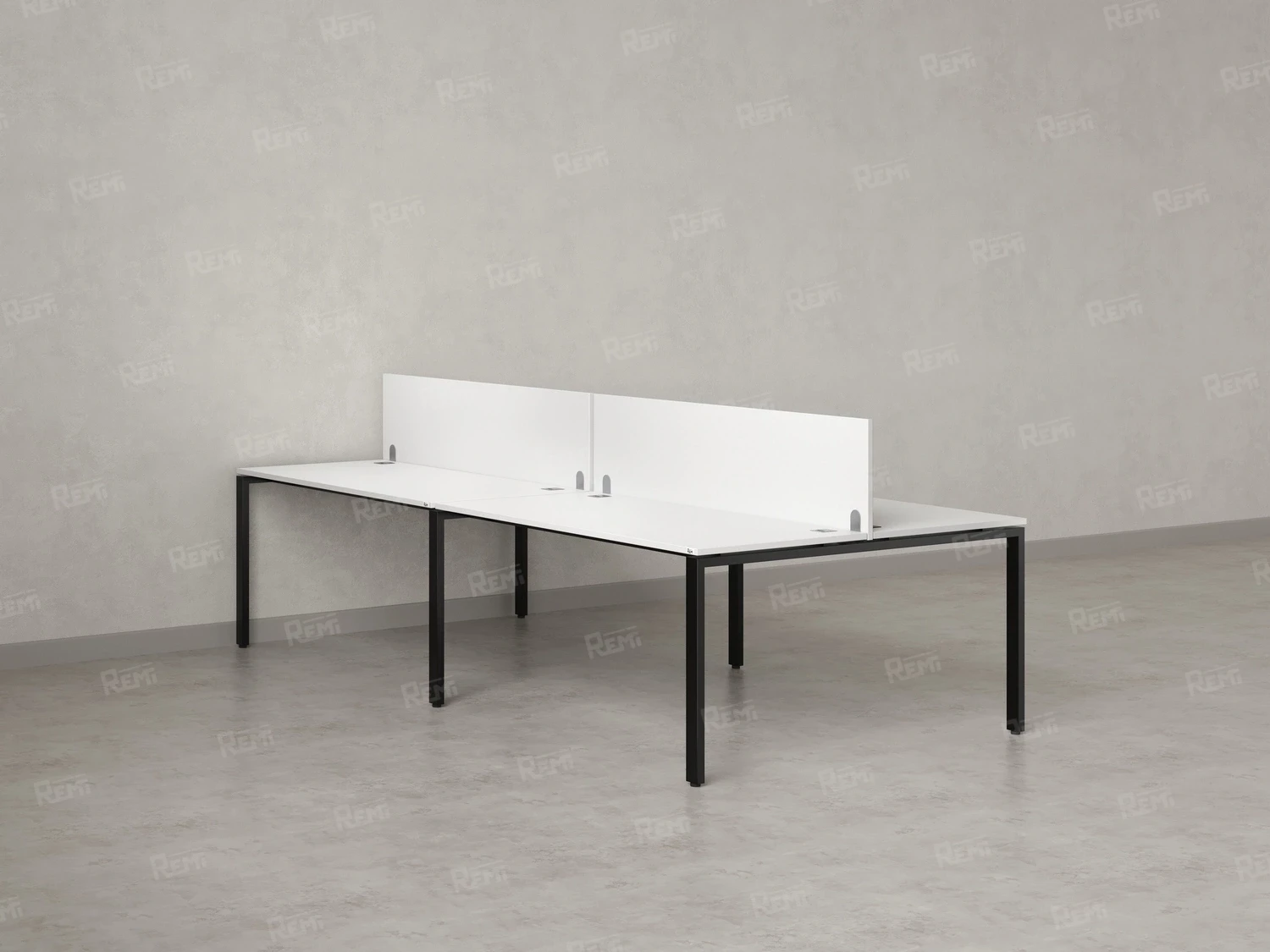 Бенч-система, 4 рабочих места, на П-образных опорах, 2 ЛДСП экранов 3600x1600x750 RM166-4-18x16 Белый/Черный