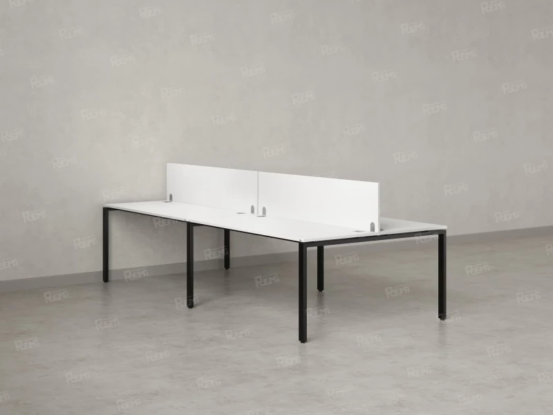 Бенч-система, 4 рабочих места, на П-образных опорах, 2 ЛДСП экранов 3600x1600x750 RM166-4-18x16 Белый/Черный