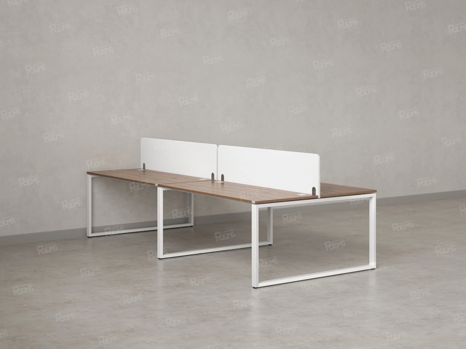 Бенч-система, 4 рабочих места, на О-образных опорах, 2 тканевых экранов 2400x1600x750 RM170-3-12x16 Дуб Юстус/Белый