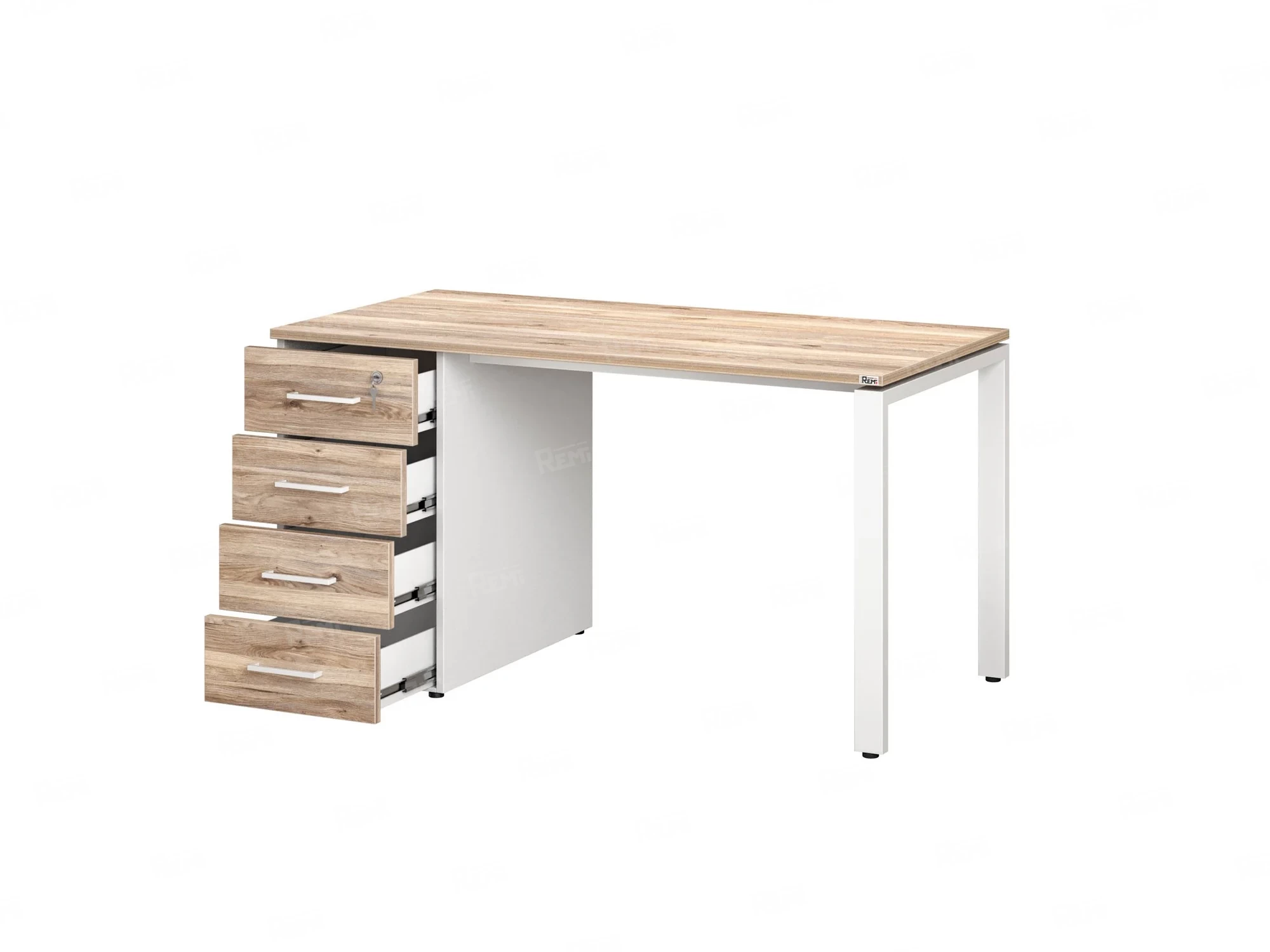 Стол прямой с тумбой на П-образных опоре, левый 1800x700x750 RM102-18x7 Дуб Маувелла/Белый