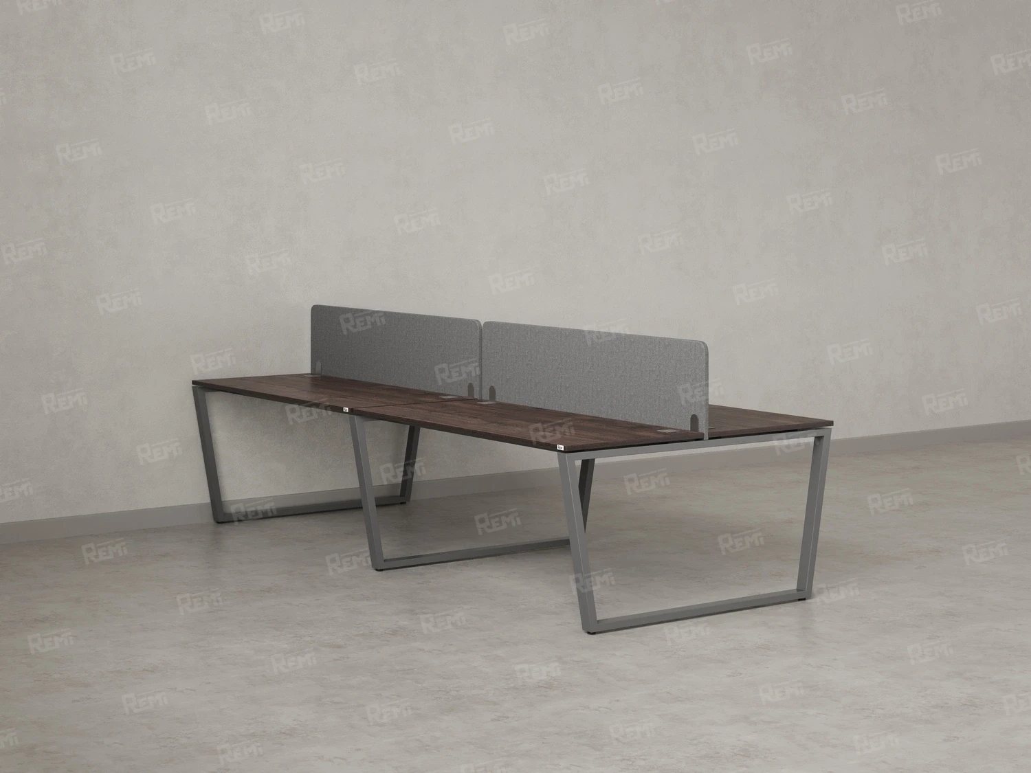 Бенч-система, 4 рабочих места, на U-образных опорах, 2 тканевых экранов 2000x1600x750 RM173-3-10x16 Дуб Апрельский шоколад/Серый