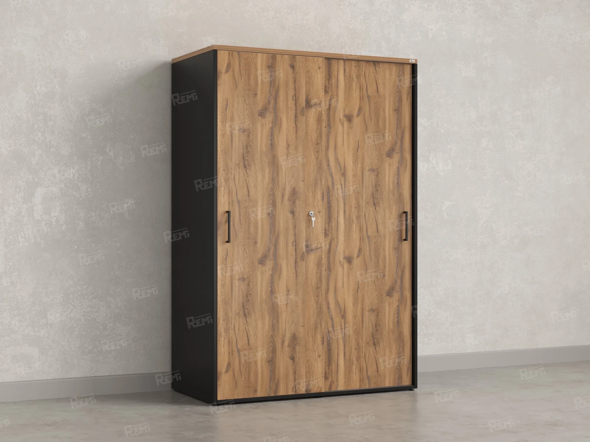 Шкаф-купе, регулируемые опоры, штанга, 1 полка 1200x600x1800 RM164-90x60 Дуб Юстус/Черный