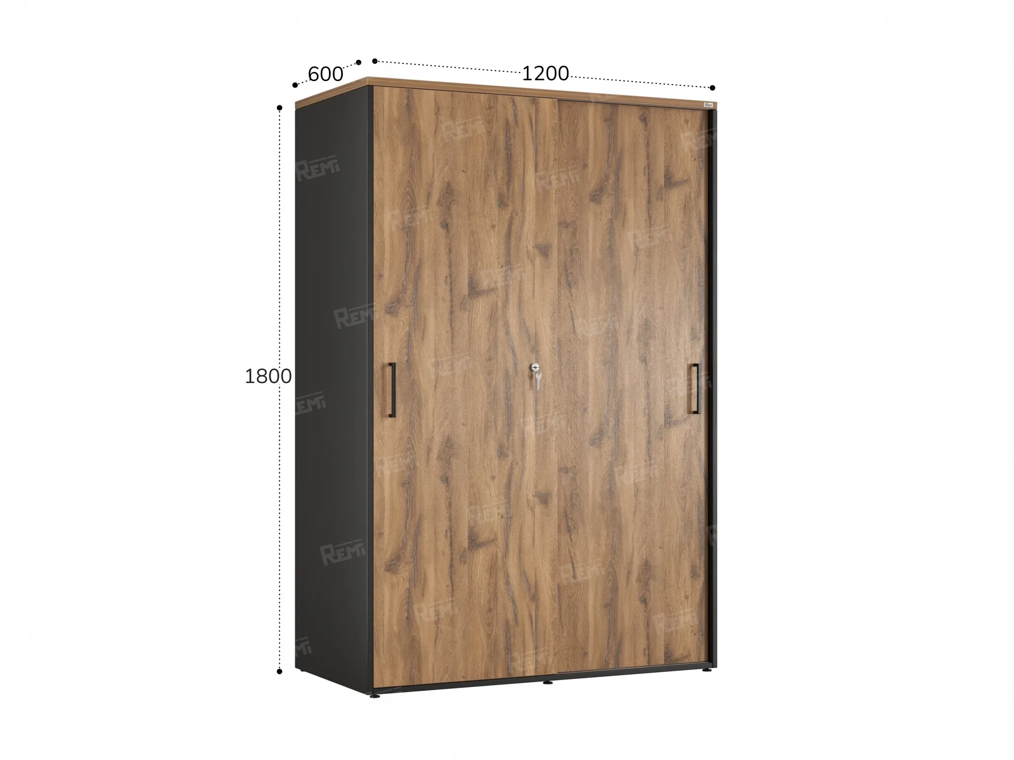 Шкаф-купе, регулируемые опоры, штанга, 1 полка 1200x600x1800 RM164-90x60 Дуб Юстус/Черный