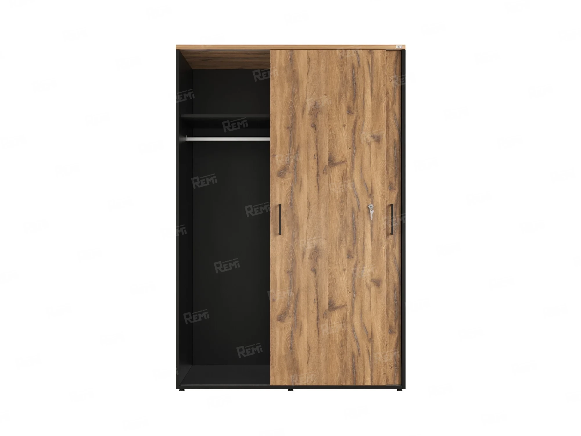 Шкаф-купе, регулируемые опоры, штанга, 1 полка 1200x600x1800 RM164-90x60 Дуб Юстус/Черный