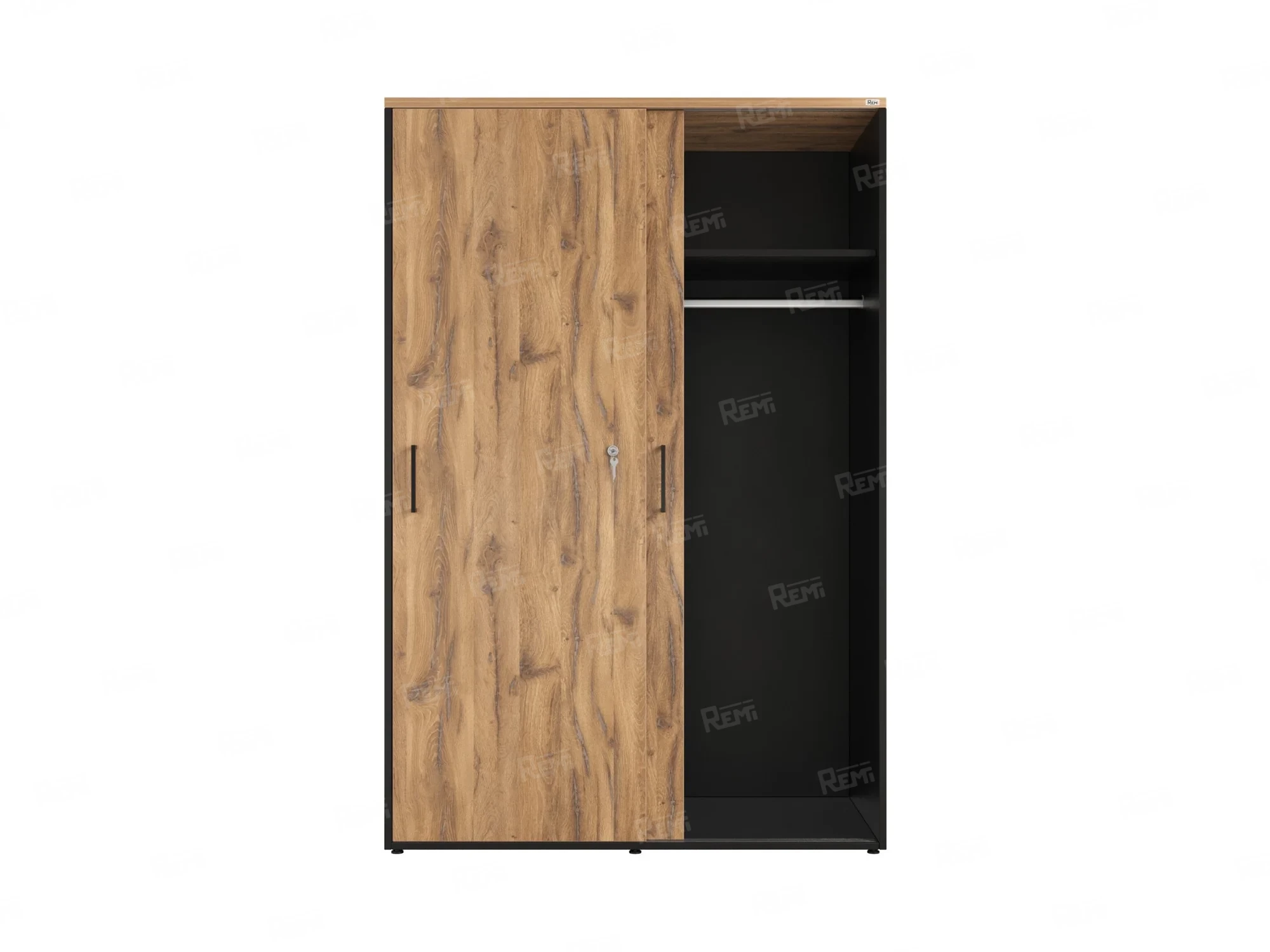 Шкаф-купе, регулируемые опоры, штанга, 1 полка 1200x600x1800 RM164-90x60 Дуб Юстус/Черный