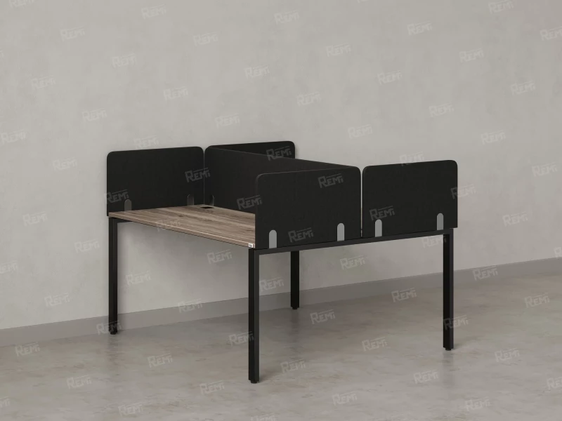 Бенч-система, 2 рабочих места, на П-образных опорах, 5 тканевых экрана 1200x1600x750 RM165-3-12x16 Дуб Маувелла/Черный