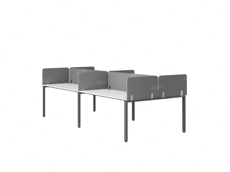 Бенч-система, 4 рабочих места, на П-образных опорах, 8 тканевых экранов 2400x1400x750 RM166-1-12x14 Белый/Серый
