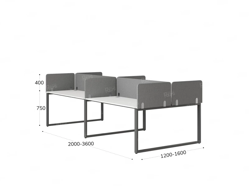 Бенч-система, 4 рабочих места, на О-образных опорах, 8 тканевых экранов 3600x1600x750 RM170-1-18x16 Белый/Серый