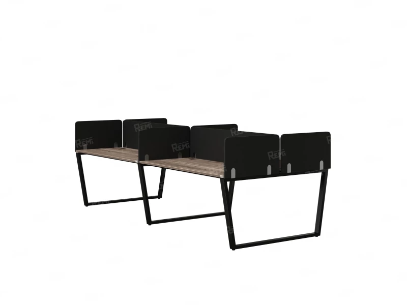 Бенч-система, 4 рабочих места, на U-образных опорах, 8 тканевых экранов 2400x1600x750 RM173-1-12x16 Дуб Маувелла/Черный