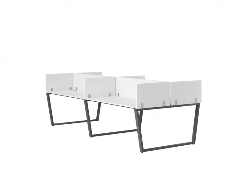 Бенч-система, 4 рабочих места, на U-образных опорах, 8 ЛДСП экранов 2400x1400x750 RM173-2-12x14 Белый/Серый