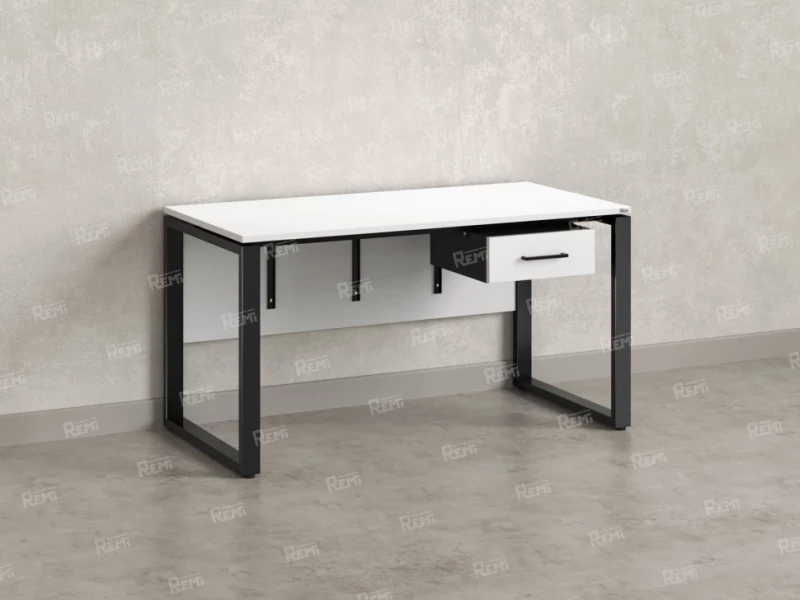 Стол прямой, подвесная тумба, ЛДСП экран, О-опора 1800x600x750 RM032-18x6 Белый/Черный