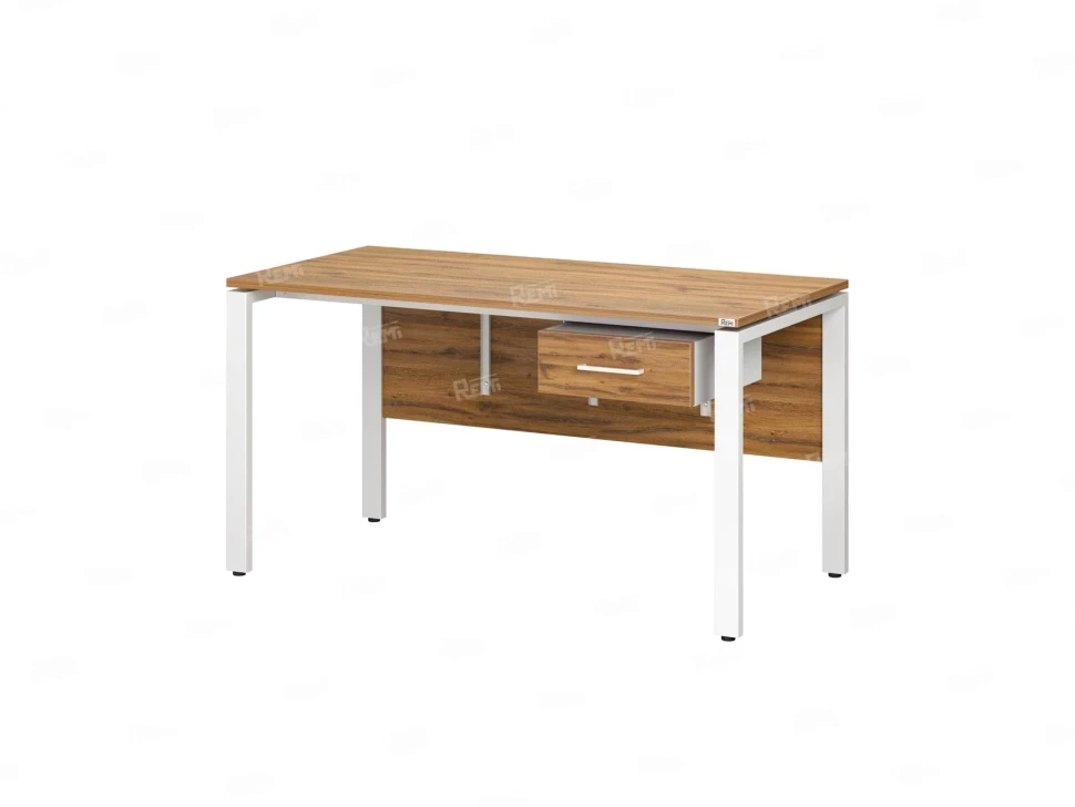 Стол прямой, подвесная тумба, ЛДСП экран, П-опора 1800x600x750 RM030-18x6 Дуб Юстус/Белый