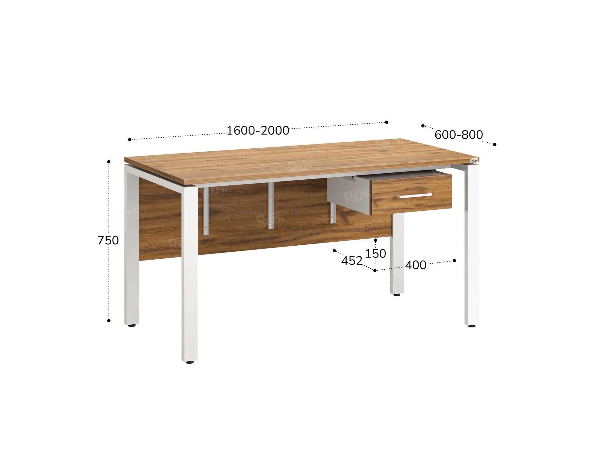 Стол прямой, подвесная тумба, ЛДСП экран, П-опора 1800x600x750 RM030-18x6 Дуб Юстус/Белый