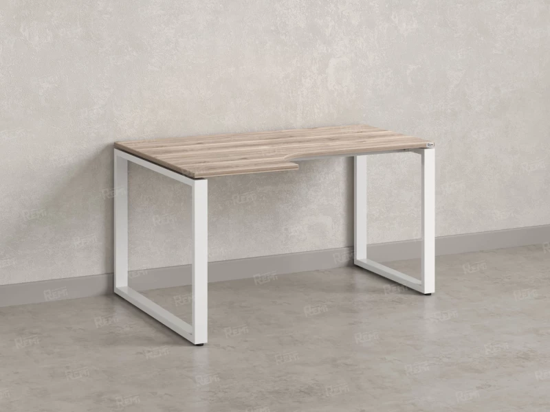 Стол угловой, О-опора, левый 1400x900/1200x750, RM055-14x9-12 Дуб Маувелла/Белый