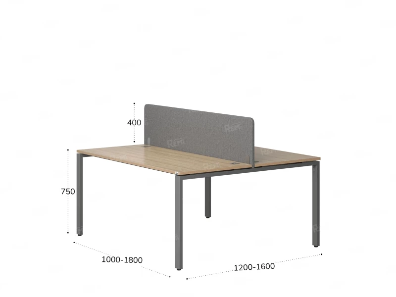 Бенч-система, 2 рабочих места, с одним тканевым экраном 1600x1400x750 RM165-1-16x14 Вяз Швейцарский светлый/Серый