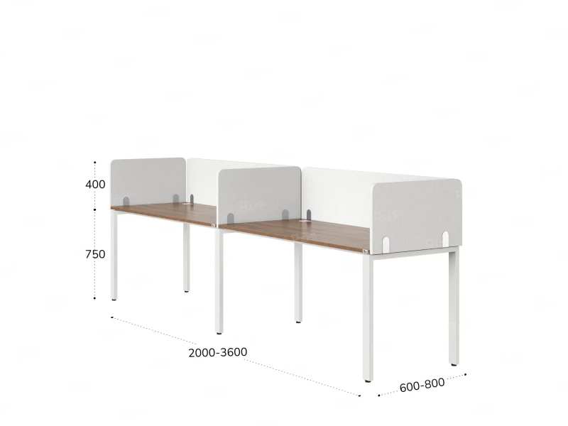 Бенч-система в 1 ряд, 2 рабочих места 5 тканевых экранов 2400x800x750 RM167-1-24x8 Дуб Юстус/Белый