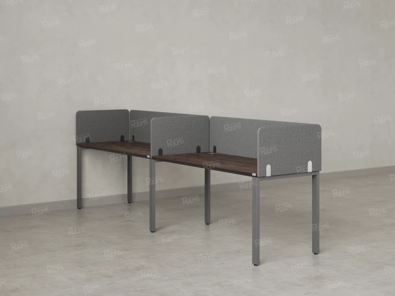 Бенч-система в 1 ряд, 2 рабочих места 5 тканевых экранов 3600x600x750 RM167-1-36x6 Дуб Апрельский шоколад/Серый