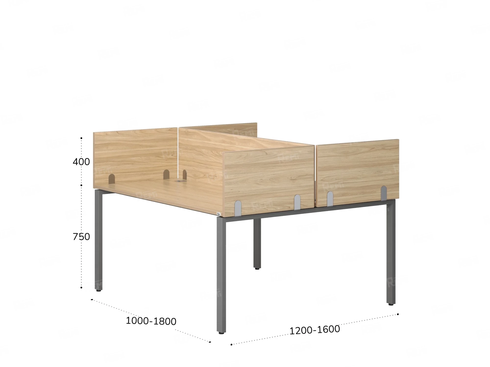 Бенч-система, 2 рабочих места, 5 ЛДСП экранов 1000x1200x750 RM165-4-10x12 Вяз Швейцарский светлый/Серый