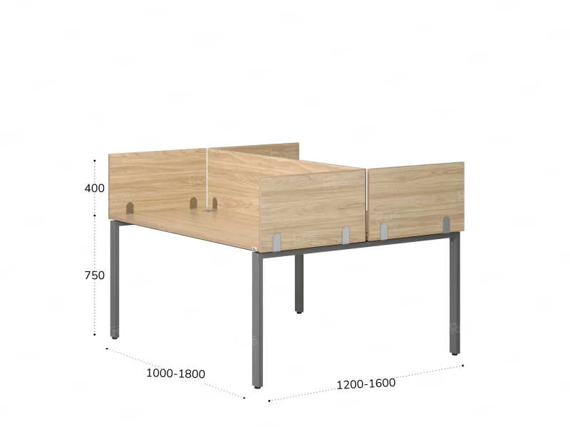 Бенч-система, 2 рабочих места, 5 ЛДСП экранов 1000x1200x750 RM165-4-10x12 Вяз Швейцарский светлый/Серый