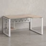 Стол угловой, экран металл, О-опора, правый 1400x900/1200x750, RM057-14x9-12 Дуб Маувелла/Белый