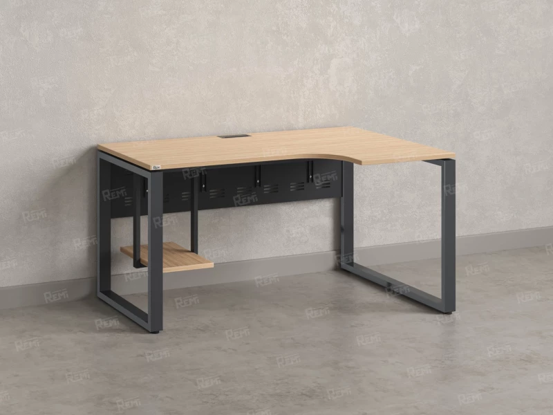 Стол угловой, экран металл, О-опора, правый 1800x800/1000x750, RM057-18x8-10 Вяз Швейцарский светлый/Серый