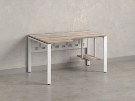 Стол угловой, экран металл, П-опора, левый 1800x900/1200x750, RM059-18x9-12 Дуб Маувелла/Белый