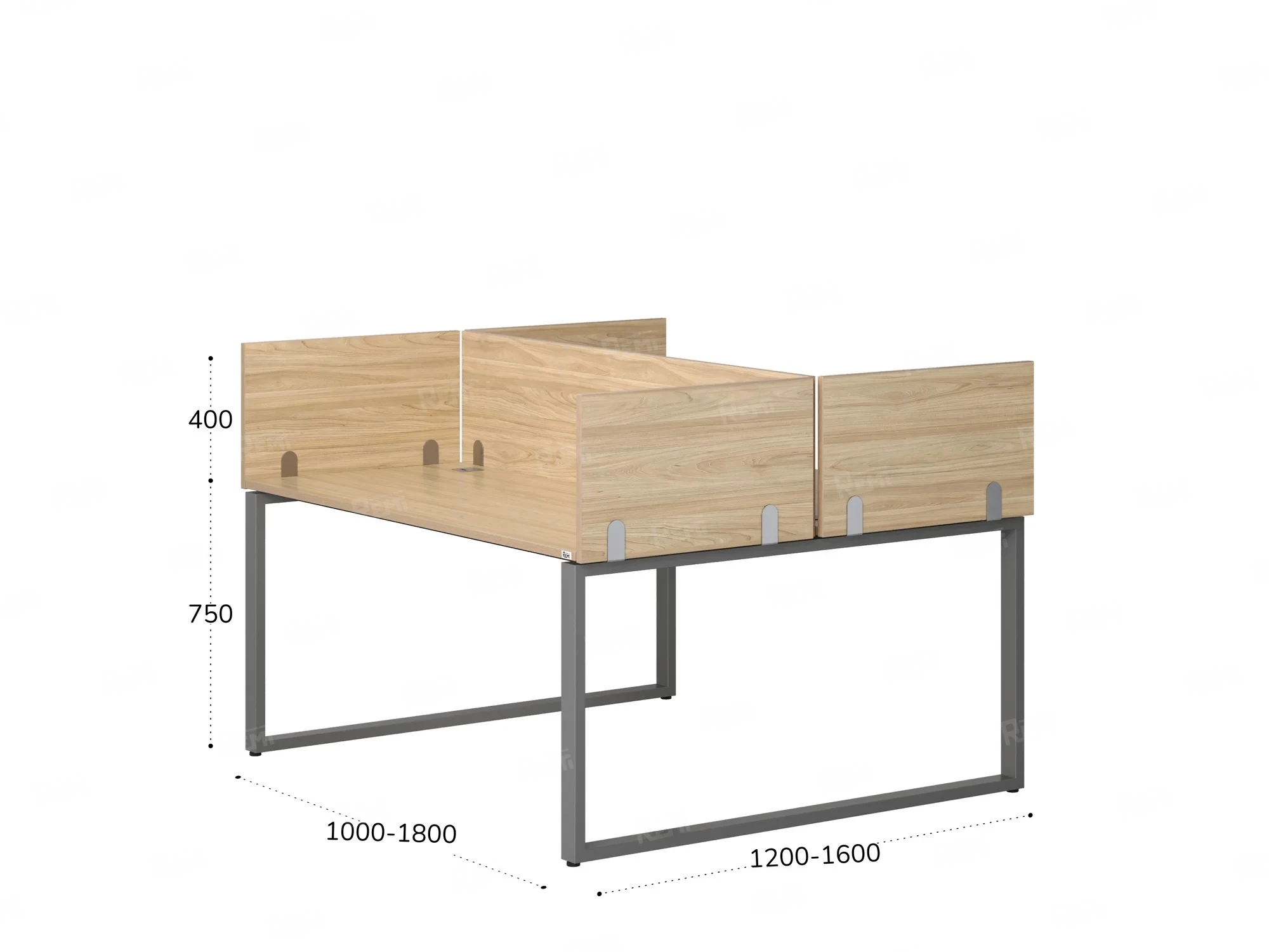 Бенч-система, 2 рабочих места, 5 ЛДСП экранов 1000x1200x750 RM169-4-10x12 Вяз Швейцарский светлый/Серый