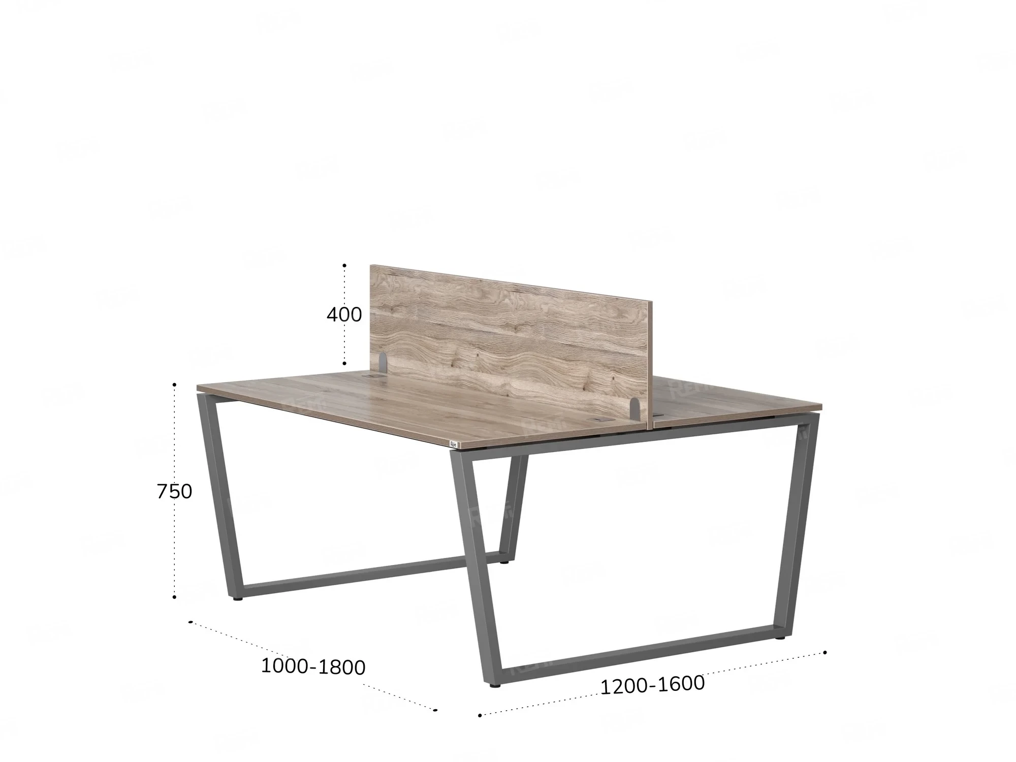Бенч-система, 2 рабочих места, с одним экраном ЛДСП 1200x1200x750 RM172-2-12x12 Дуб Маувелла/Серый