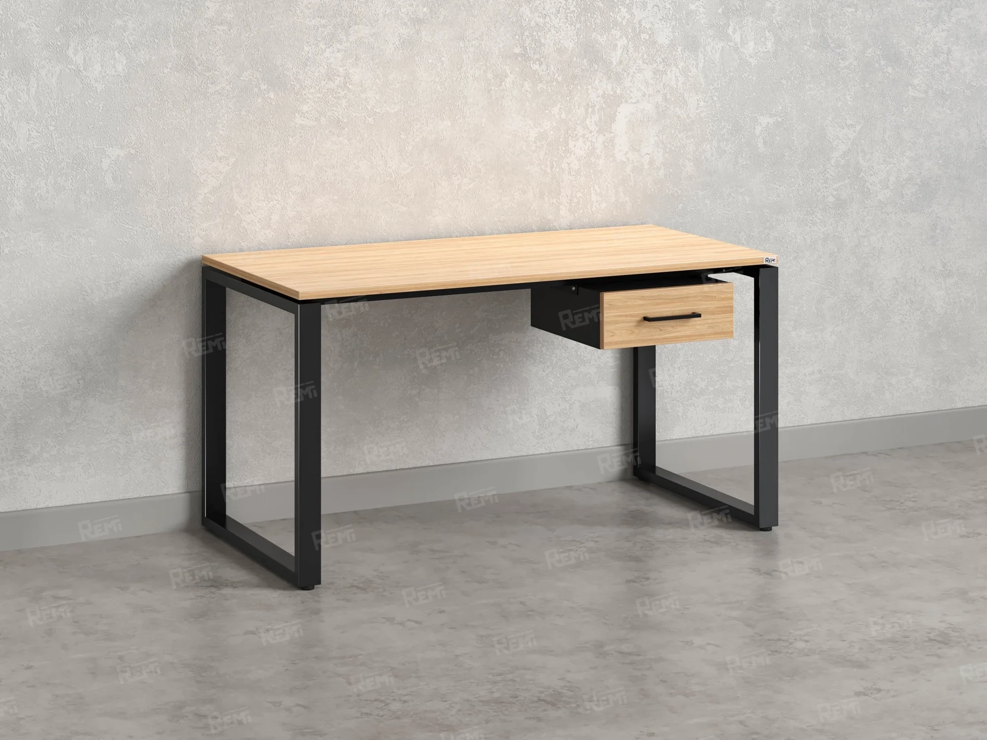 Стол прямой с подвесной тумбой, О-опора 1600x700x750 RM036-16x7 Вяз Швейцарский светлый/Черный