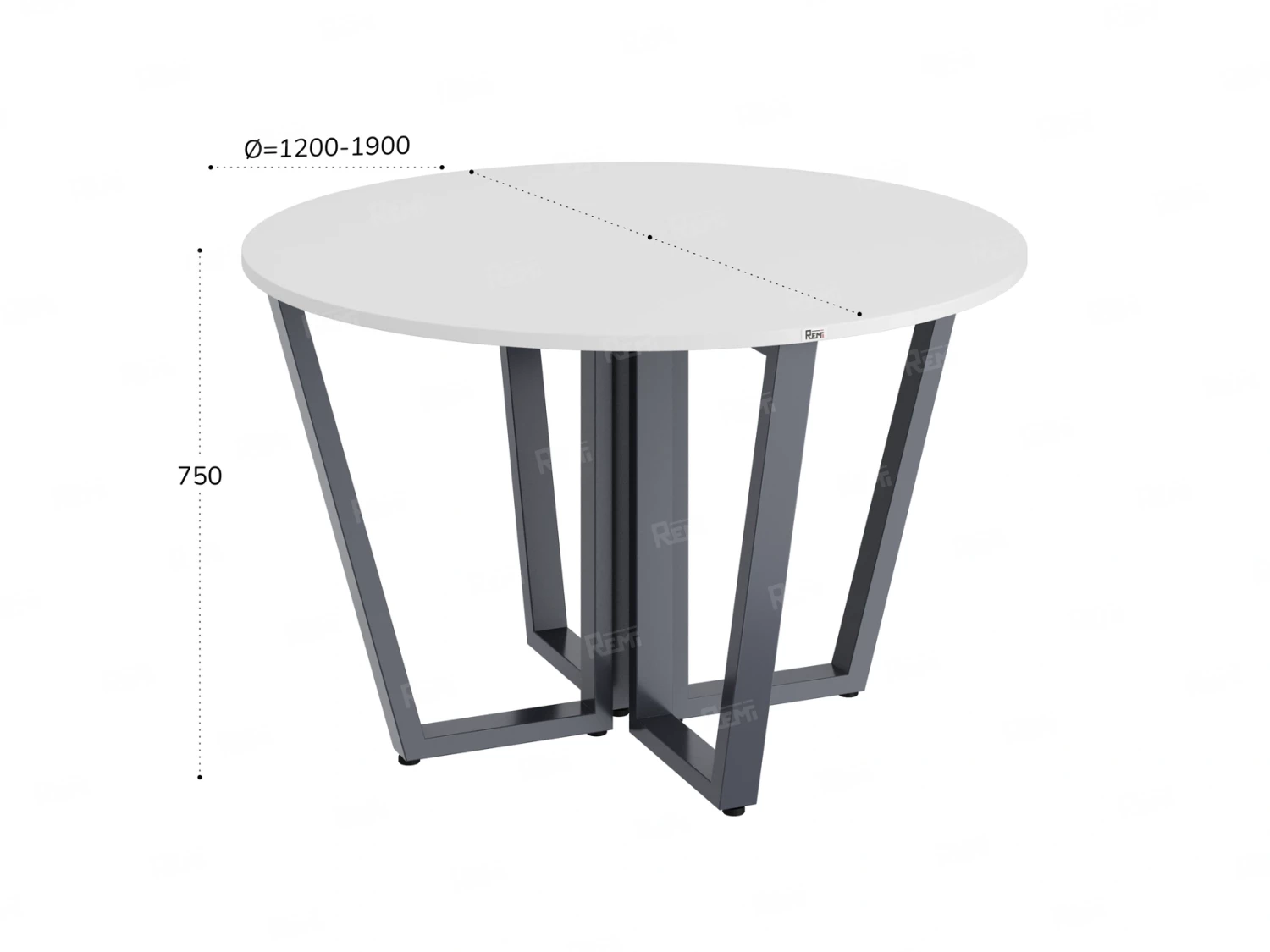 Круглый стол на U-образных опорах 1200x1200x750 RM188-12x12 Белый/Серый