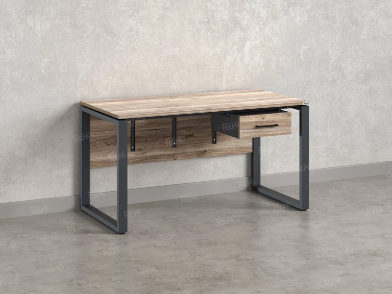 Стол прямой, подвесная тумба, ЛДСП экран, О-опора 1600x700x750 RM032-16x7 Дуб Маувелла/Серый