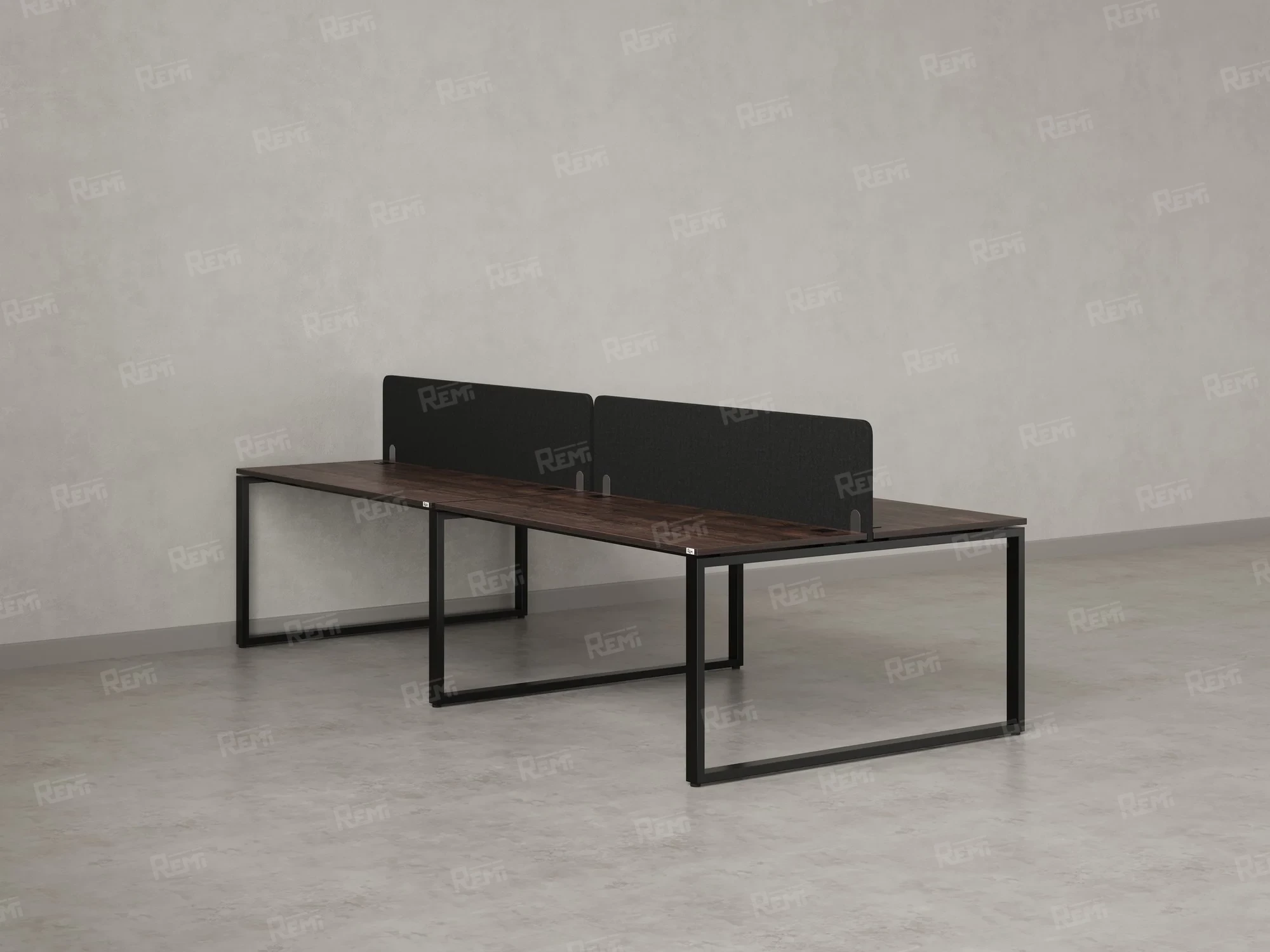 Бенч-система, 4 рабочих места, на О-образных опорах, 2 тканевых экранов 3600x1200x750 RM170-3-18x12 Дуб Апрельский шоколад/Черный