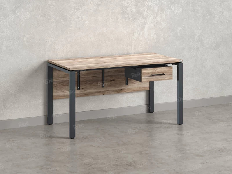 Стол прямой, подвесная тумба, ЛДСП экран, П-опора 2000x800x750 RM030-20x8 Дуб Маувелла/Серый