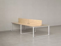 Бенч-система, 4 рабочих места, на О-образных опорах, 2 ЛДСП экранов 2400x1400x750 RM170-4-12x14 Вяз Швейцарский светлый/Белый