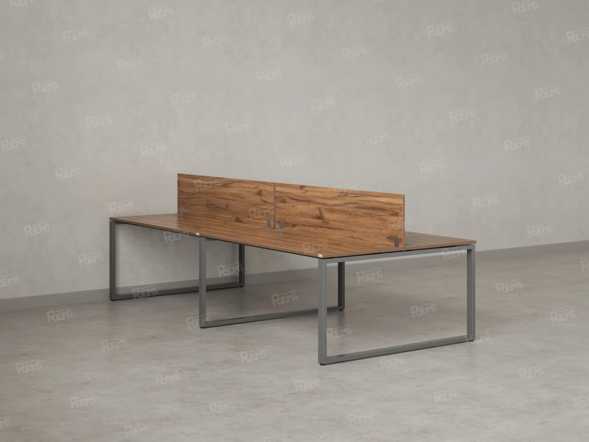 Бенч-система, 4 рабочих места, на О-образных опорах, 2 ЛДСП экранов 3200x1400x750 RM170-4-16x14 Дуб Юстус/Серый