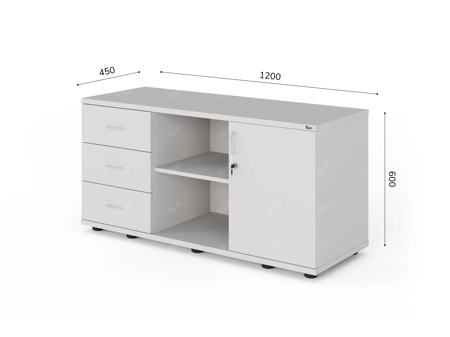 Тумба RLG023 4 ящика 120x45x60 Белый, Серия ЛАЙТ | LIGHT
