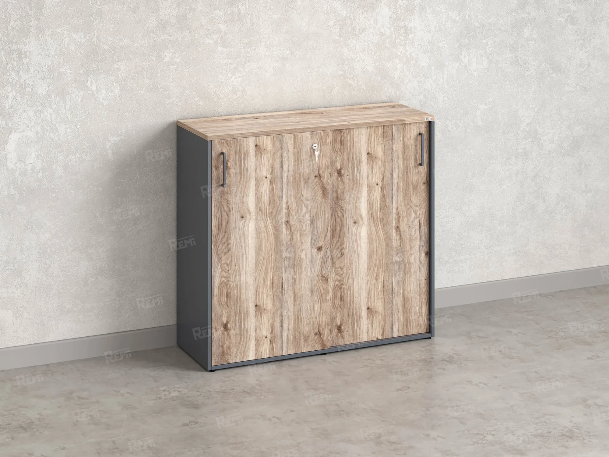 Низкий шкаф-купе, 3 полки, на регулируемых опорах 1200x420x1100 RM129-120x42 Дуб Маувелла/Серый