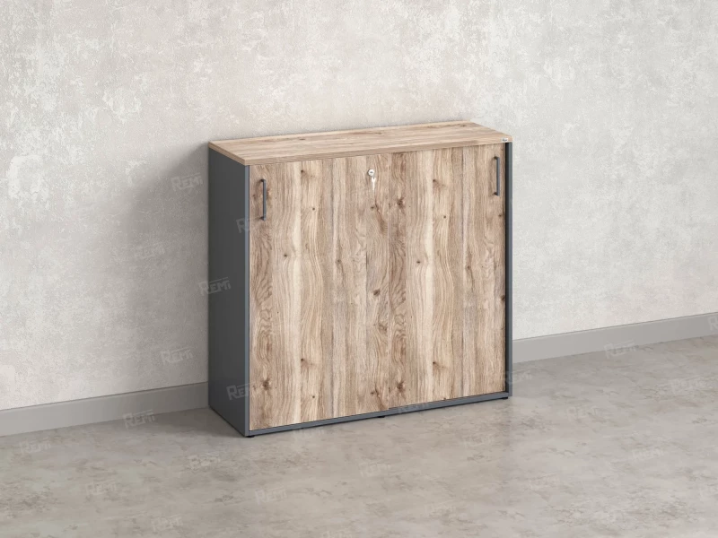 Низкий шкаф-купе, 3 полки, на регулируемых опорах 1200x420x1100 RM129-120x42 Дуб Маувелла/Серый