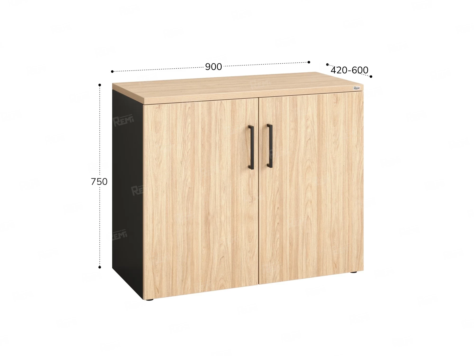 Шкаф низкий распашной, регулируемые опоры, 2 уровня 900x420x750 RM148-90x42 Вяз Швейцарский светлый/Черный