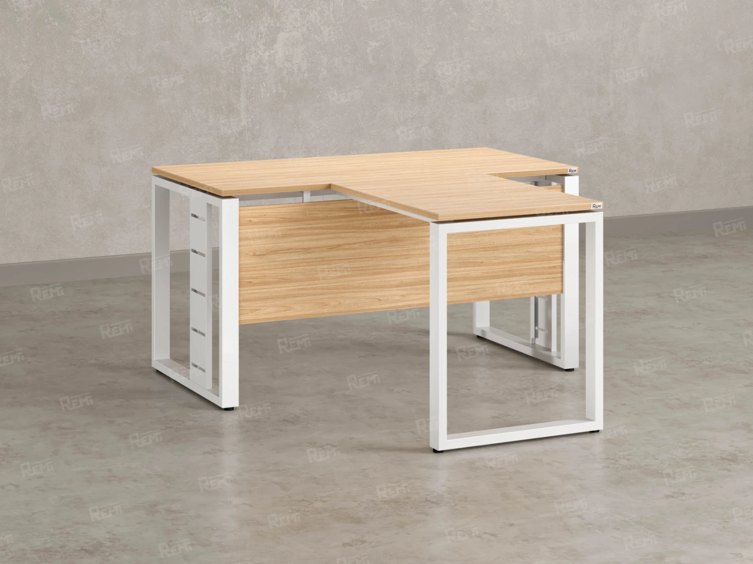 Стол с брифингом с парящей столешницей на О-образных опорах с экраном ЛДСП RM045-12x8 1200x2000x750 Вяз Швейцарский светлый/Белый