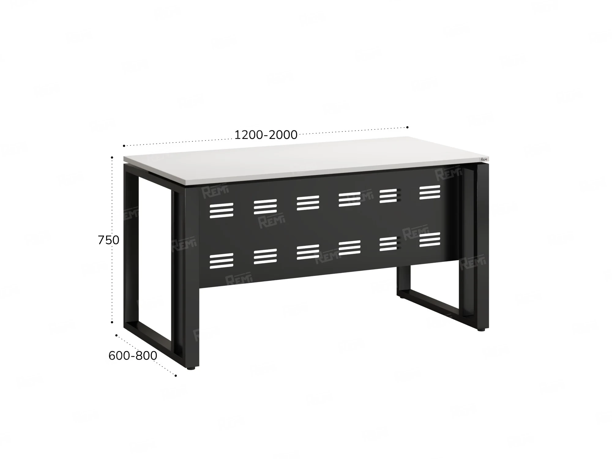 Стол прямой на О-образных опорах с металлическим экраном 1200x700x750 RM042-12x7 Белый/Черный