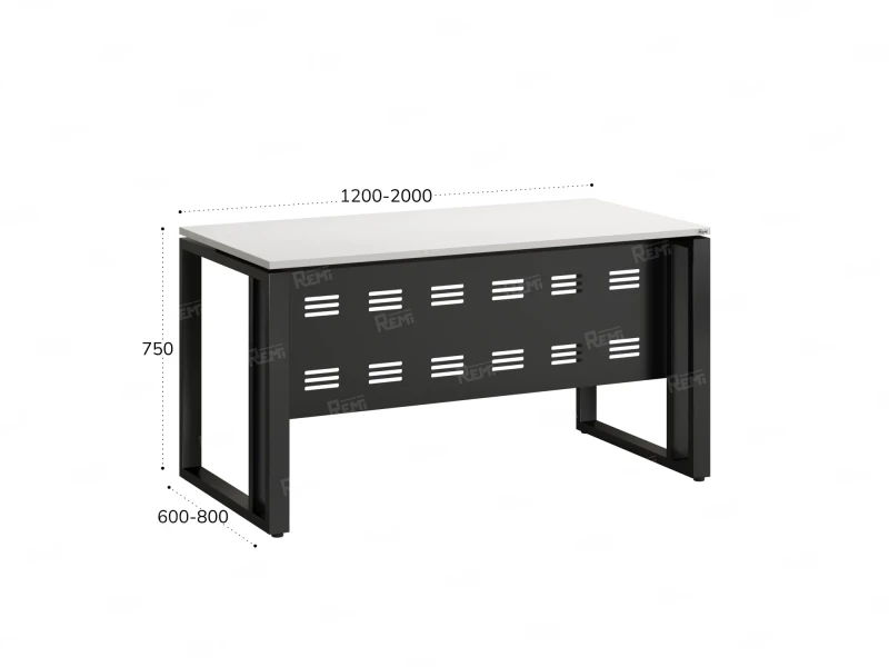 Стол прямой на О-образных опорах с металлическим экраном 1200x700x750 RM042-12x7 Белый/Черный