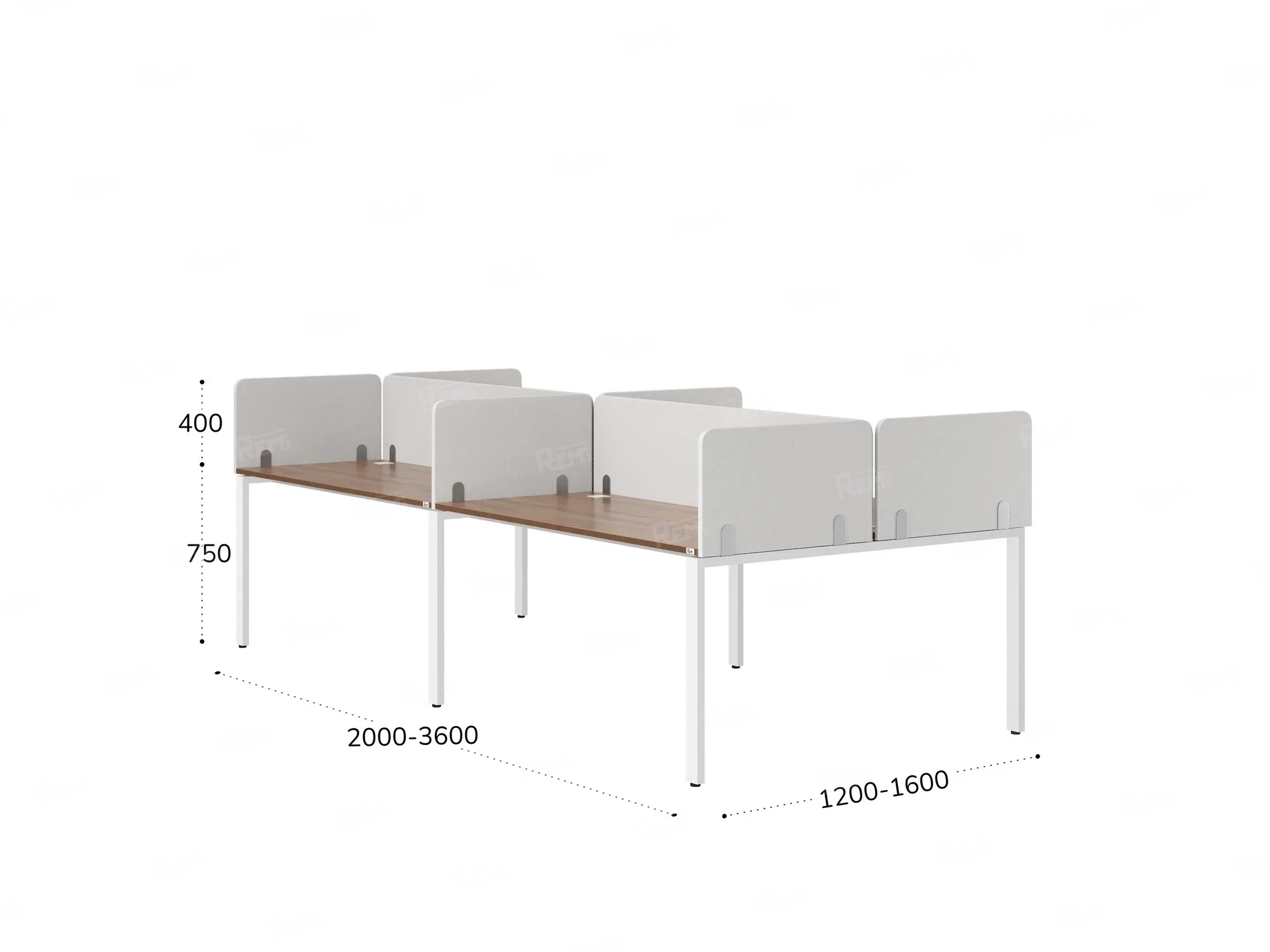 Бенч-система, 4 рабочих места, на П-образных опорах, 8 тканевых экранов 3200x1400x750 RM166-1-16x14 Дуб Юстус/Белый