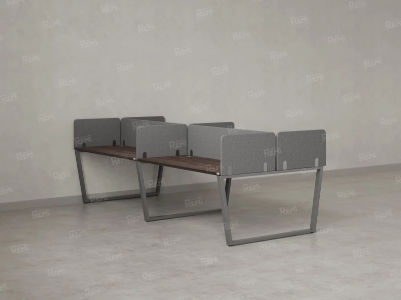 Бенч-система, 4 рабочих места, на U-образных опорах, 8 тканевых экранов 3600x1200x750 RM173-1-18x12 Дуб Апрельский шоколад/Серый