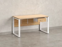 Стол прямой, подвесная тумба, ЛДСП экран, О-опора 1800x600x750 RM032-18x6 Вяз Швейцарский светлый/Белый