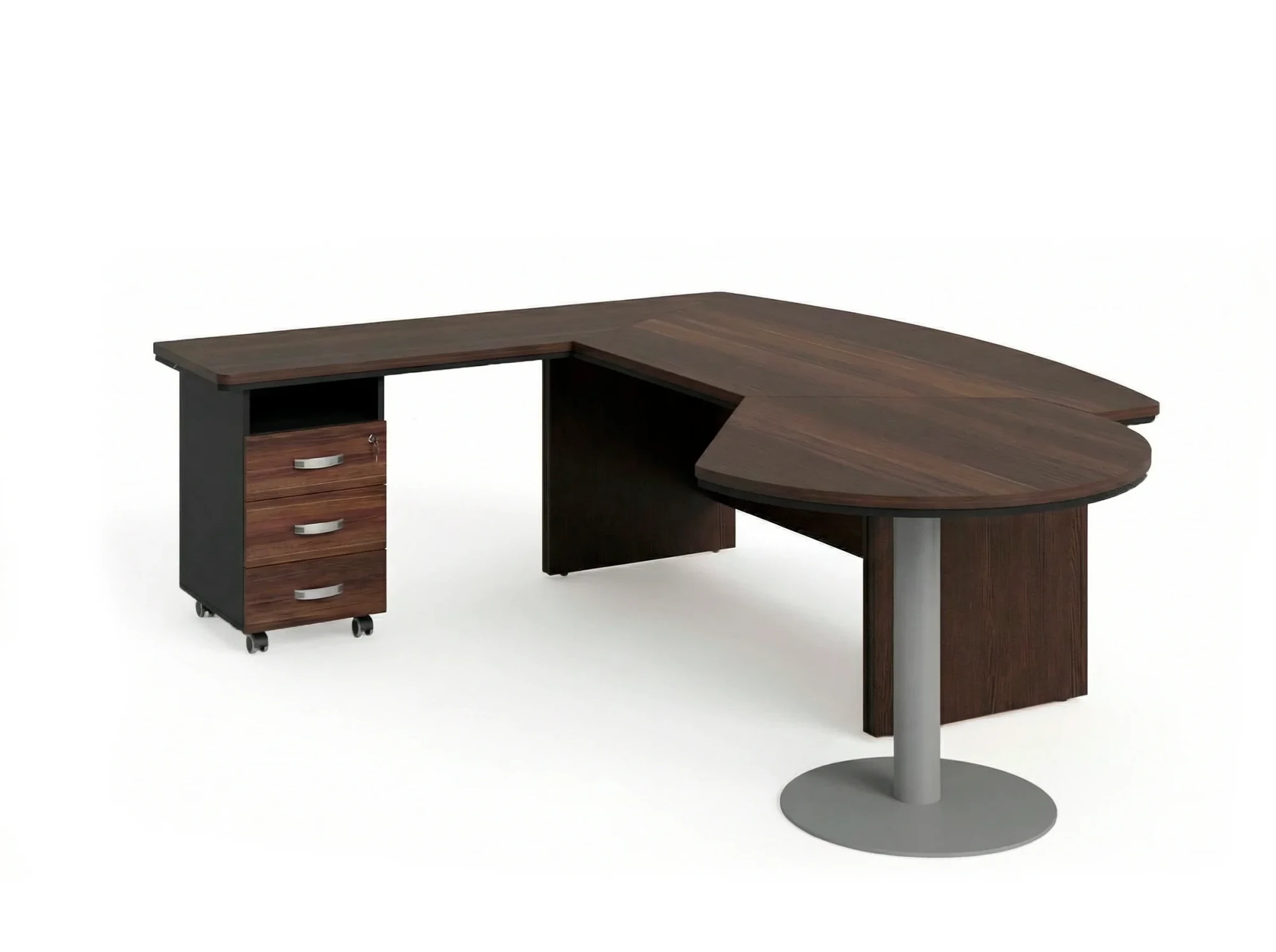 BRL RB073-215x200L Стол рук-ля L угловой с брифингом и тумбой 3 ящика 2150х2000х760 Венге/Черный