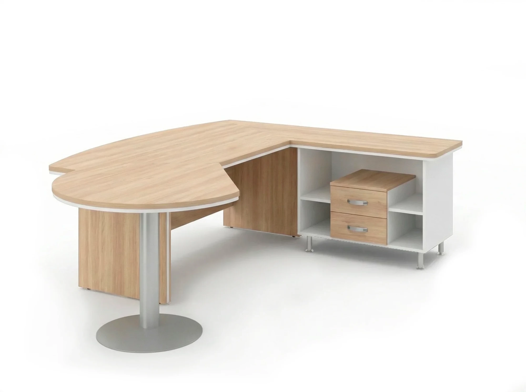 BRL RB072-215x200R Стол рук-ля R угловой с брифингом и тумбой 2 ящика 2150х2000х760 Акация/Белый