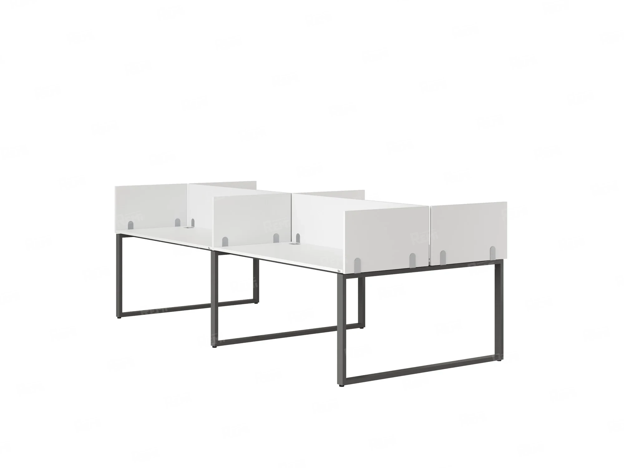 Бенч-система, 4 рабочих места, на О-образных опорах, 8 ЛДСП экранов 3600x1600x750 RM170-1-18x16 Белый/Серый